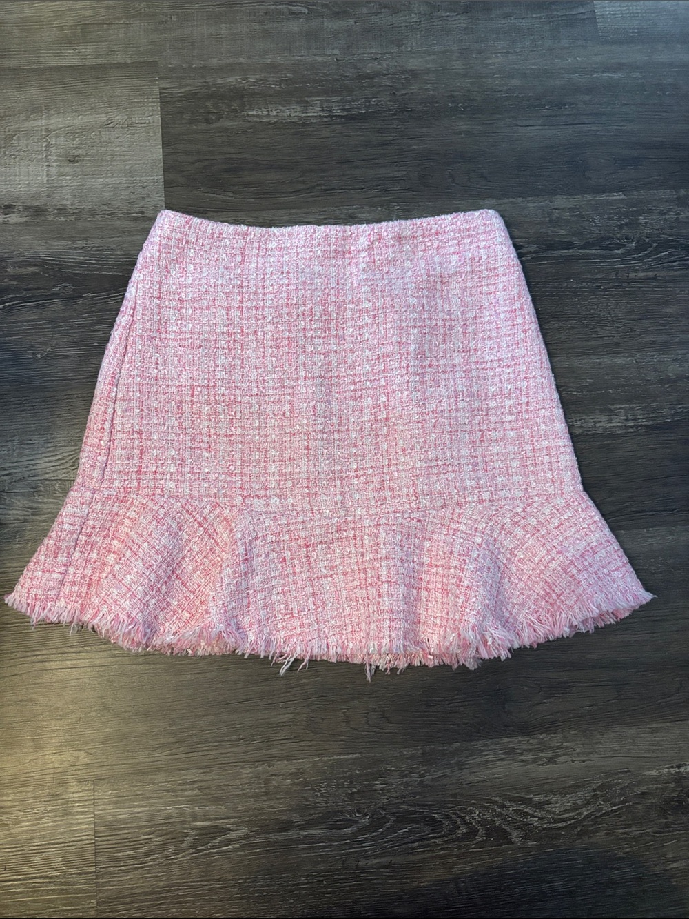Francescas Pink Tweed Frilled Hem Women's Skirt